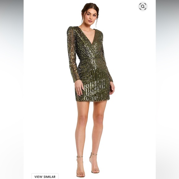 Mac Duggal Olive Sequins Striped Mini Dress - Picture 6 of 7